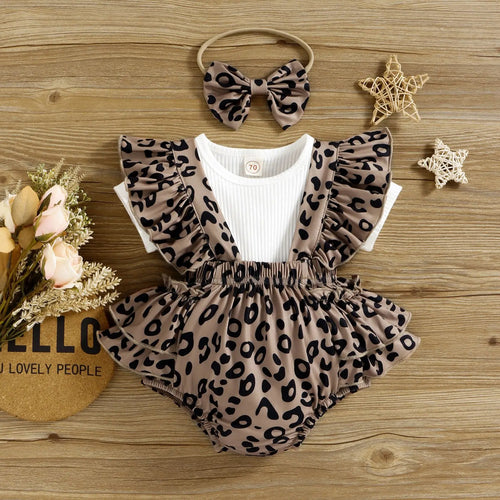 european american صيف children's romper 3pcs cotton baby fart triangle أكمام قصيرة leopard print pit strip lotus leaf design