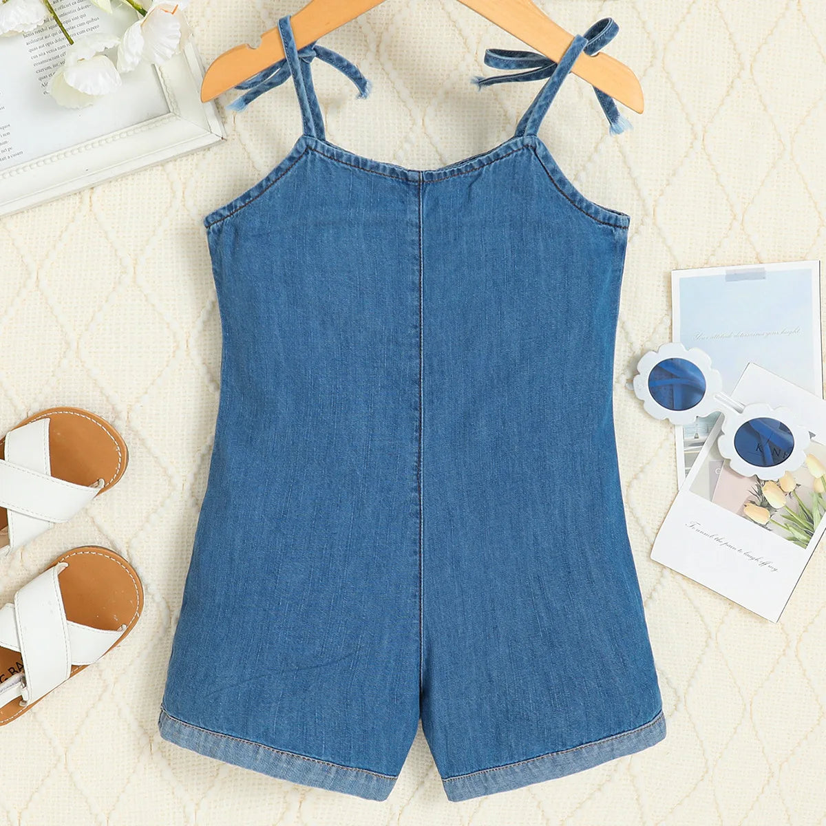 european american صيف جديد بنات كاجوال children's condole دينم conjoined shorts cotton fabric korean embroidery ruffles