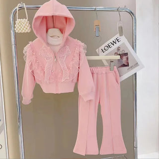 european and american بنات' كاجوال print أكمام طويلة cardigan بدلة with bow hood cross-border جديد ستايل