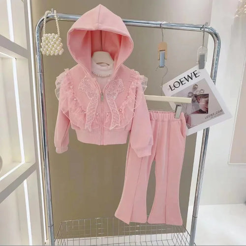 european and american بنات' كاجوال print أكمام طويلة cardigan بدلة with bow hood cross-border جديد ستايل