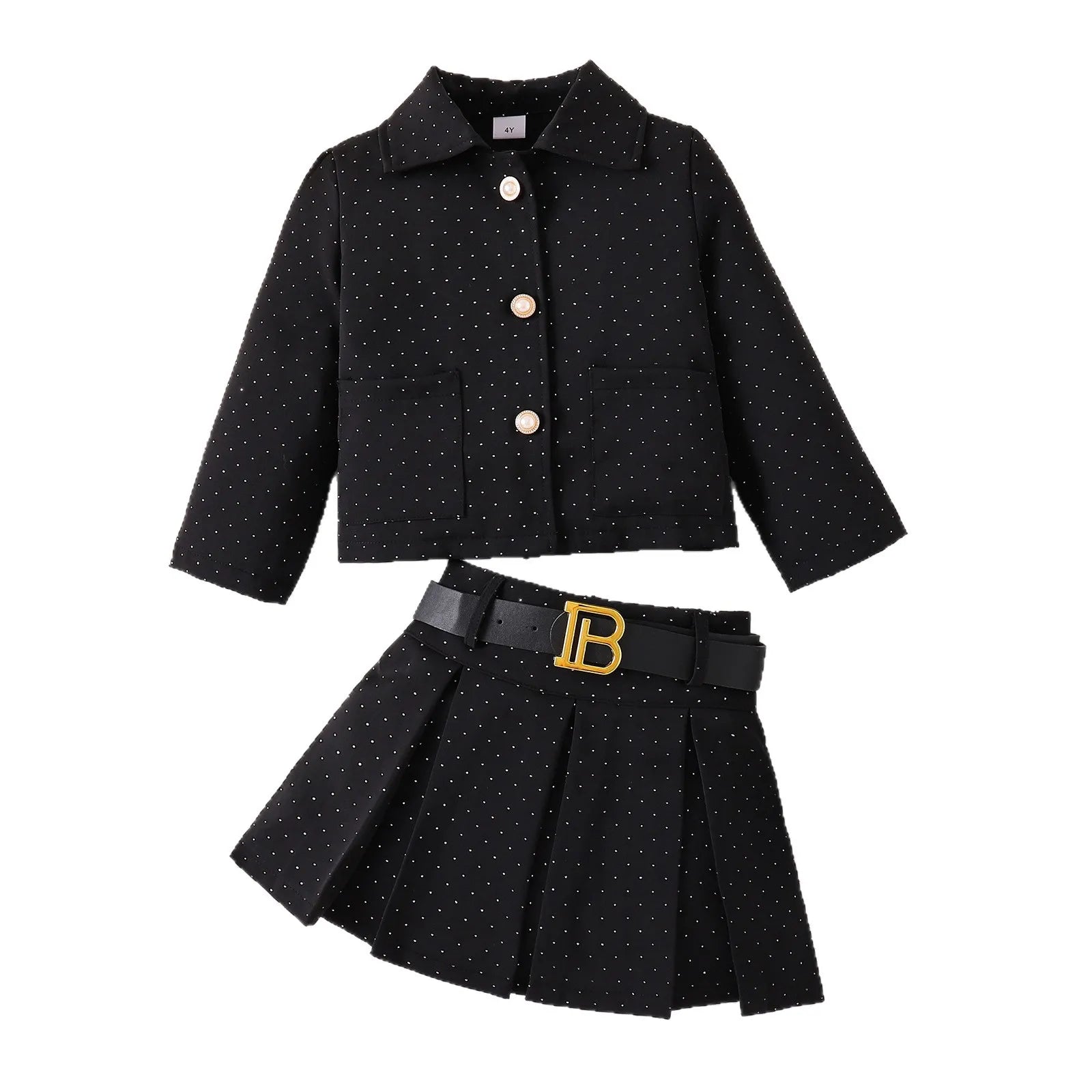 european and american بنات' كاجوال three-piece بدلة خريف شتاء أكمام طويلة بليسيه جيب with hot drill lapel pocket belt