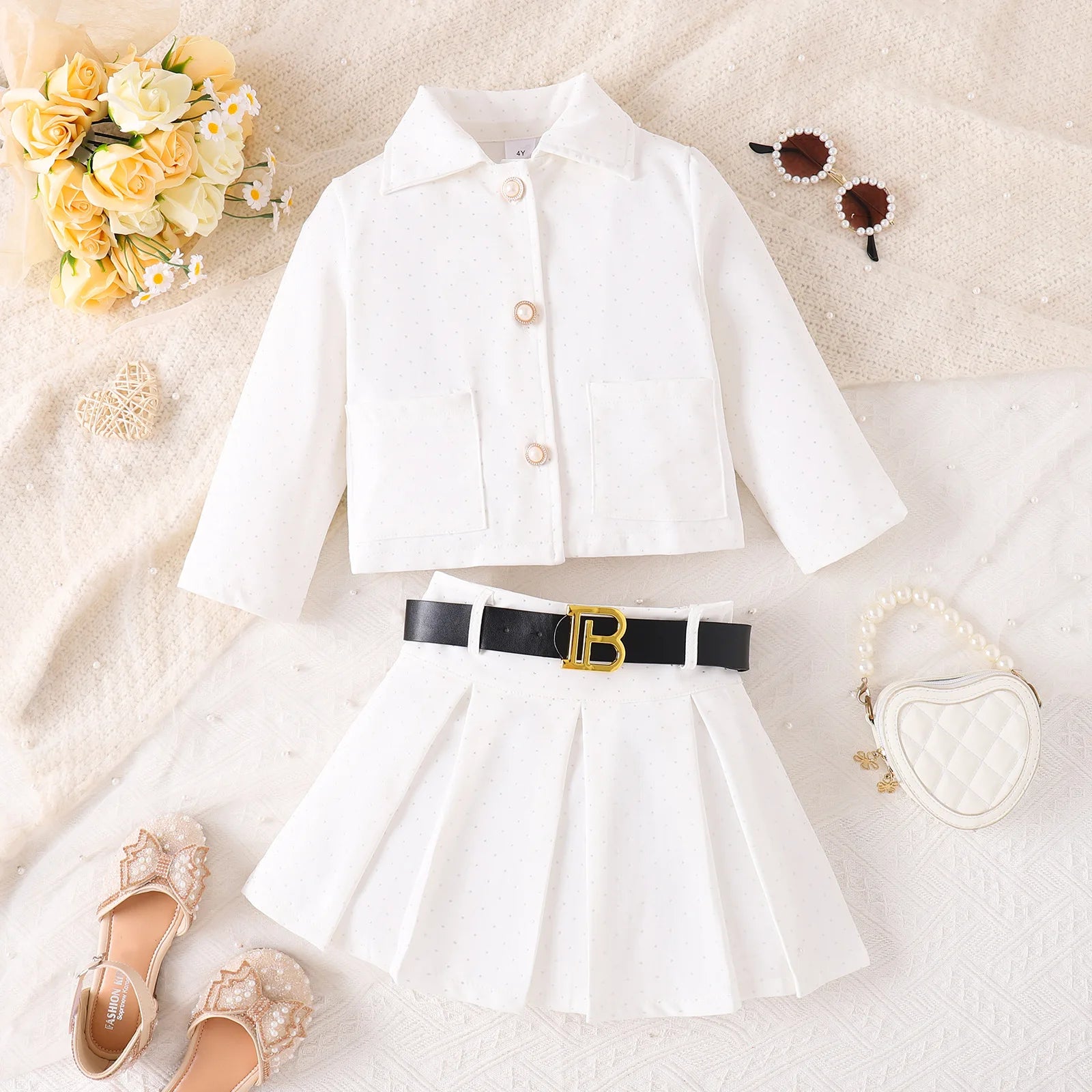 european and american بنات' كاجوال three-piece بدلة خريف شتاء أكمام طويلة بليسيه جيب with hot drill lapel pocket belt