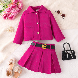 european and american بنات' كاجوال three-piece بدلة خريف شتاء أكمام طويلة بليسيه جيب with hot drill lapel pocket belt