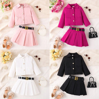 european and american بنات' كاجوال three-piece بدلة خريف شتاء أكمام طويلة بليسيه جيب with hot drill lapel pocket belt