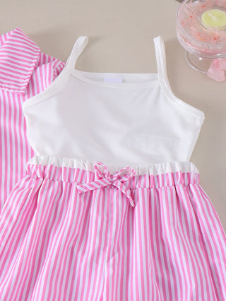 european and american بنات' طقم ربيع وخريف جديد pink striped tank توب pants 3-piece طقم