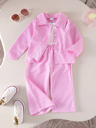 european and american بنات' طقم ربيع وخريف جديد pink striped tank توب pants 3-piece طقم
