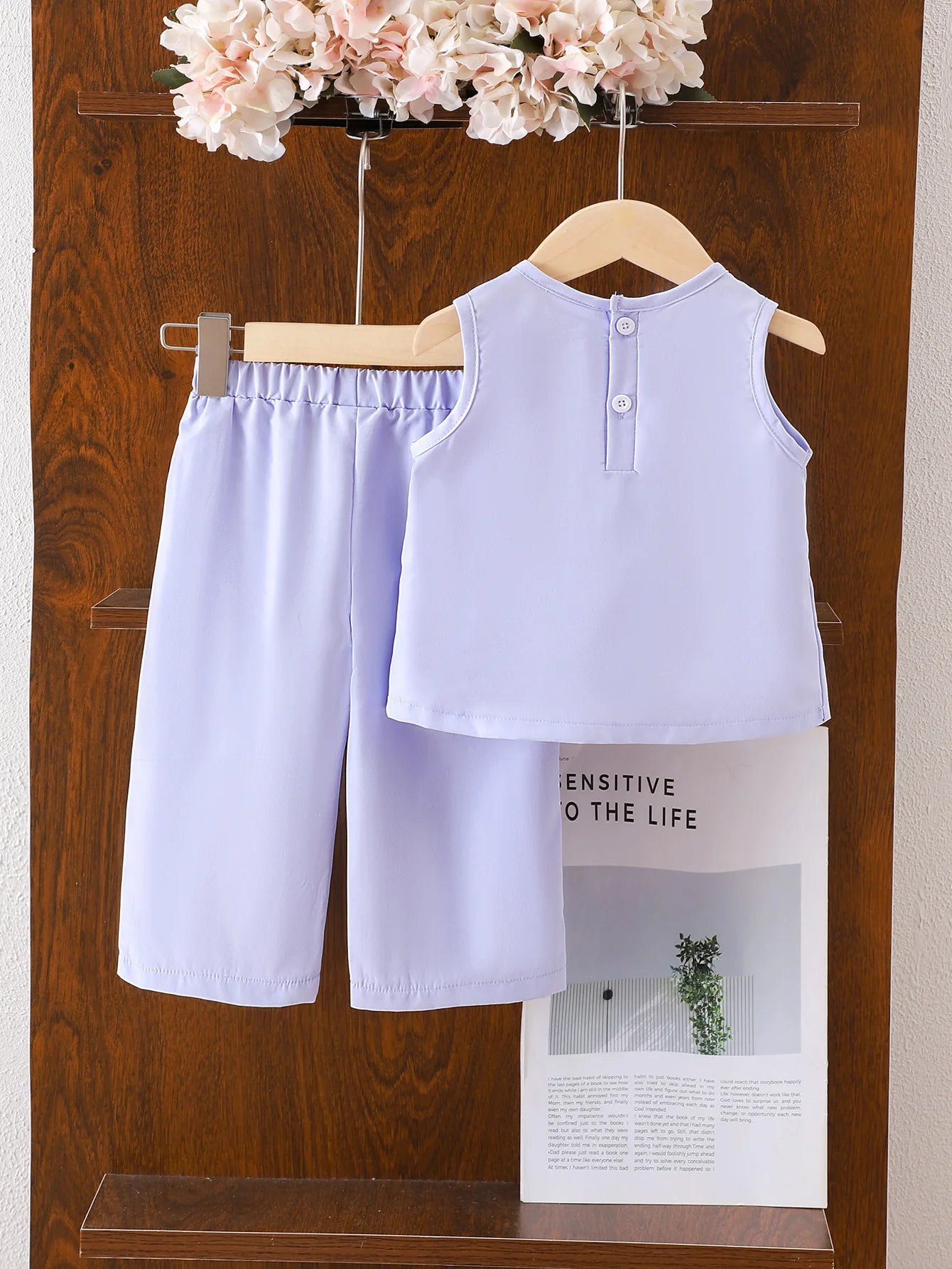 european and american بنات' صيف جديد blue بدون أكمام توب and pants 2-piece طقم