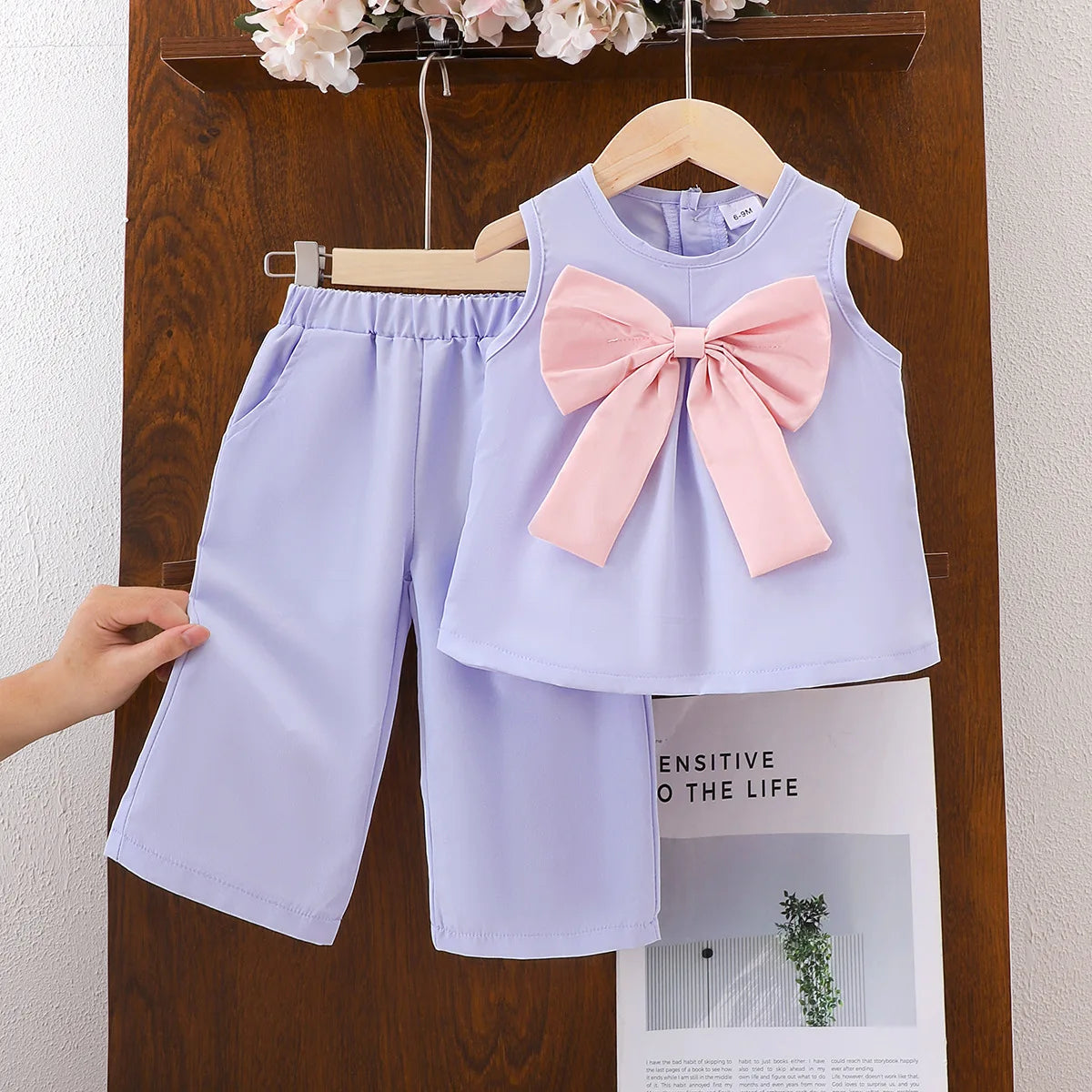 european and american بنات' صيف جديد blue بدون أكمام توب and pants 2-piece طقم