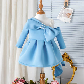 european and american ربيع وخريف جديد بنات pearl bow suspender أكمام طويلة فستان