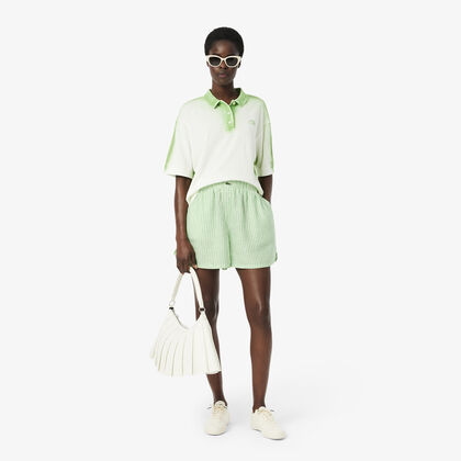شورت كتان مخطط فضفاض Lacoste