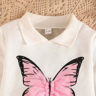 fall/شتاء جديد baby بنت أميرة فستان exquisite butterfly print أكمام طويلة توب with fashion بليسيه جيب كاجوال ستايل