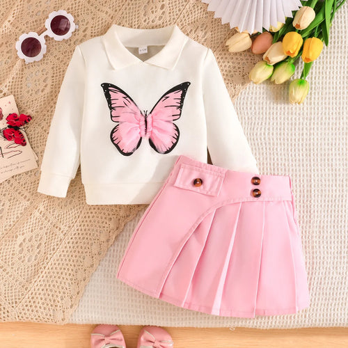 fall/شتاء جديد baby بنت أميرة فستان exquisite butterfly print أكمام طويلة توب with fashion بليسيه جيب كاجوال ستايل