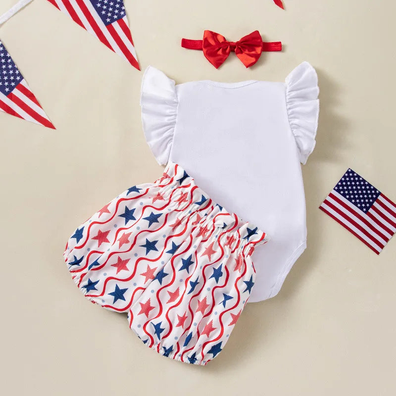 fashion newborn baby clothes baby independence day clothes printed بنات romper shorts hairbands 3 pieces طقم
