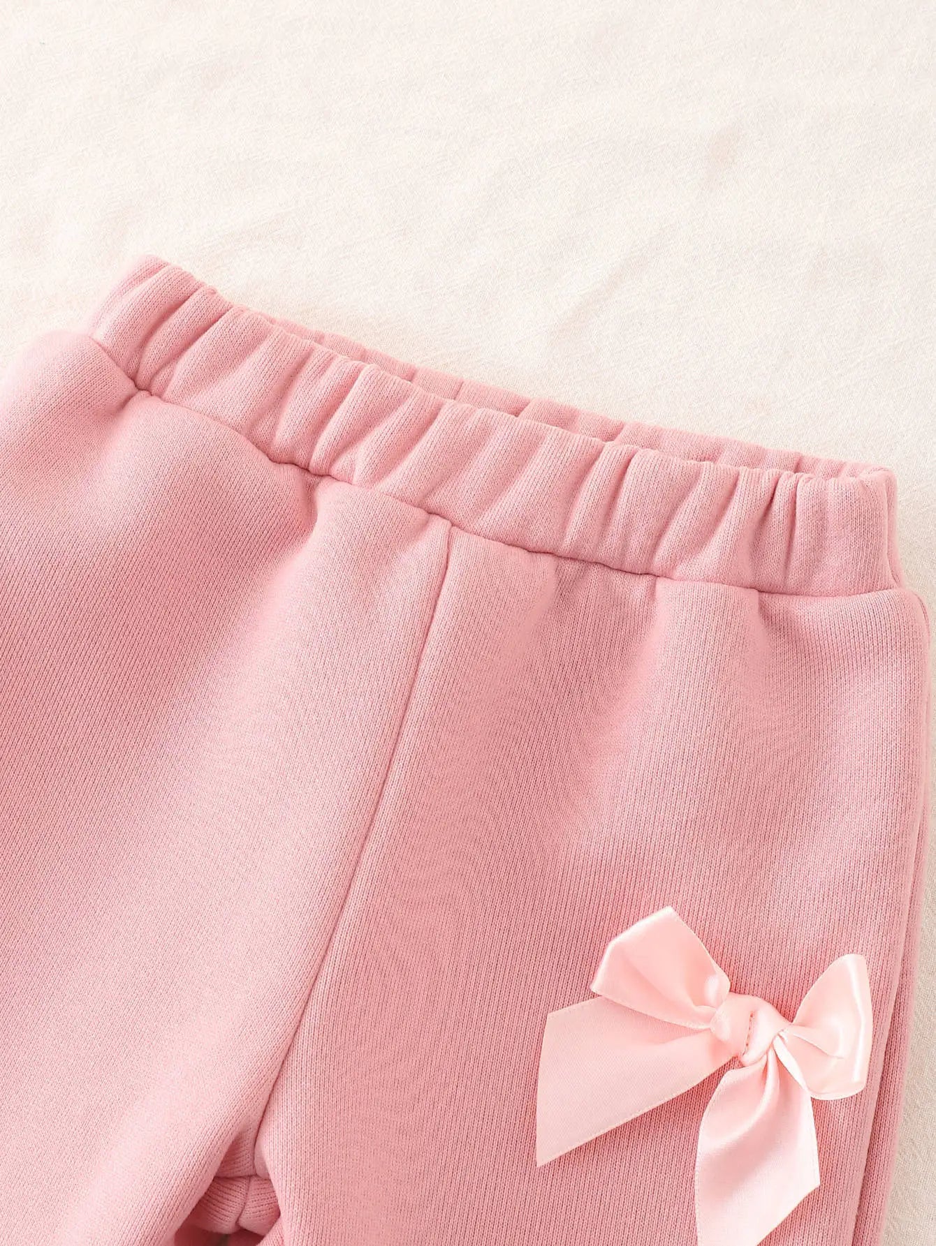 بنت's pink bow two-piece بدلة with أكمام طويلةs cute كاجوال ستايل for baby solid pattern home clothing for ربيع وخريف