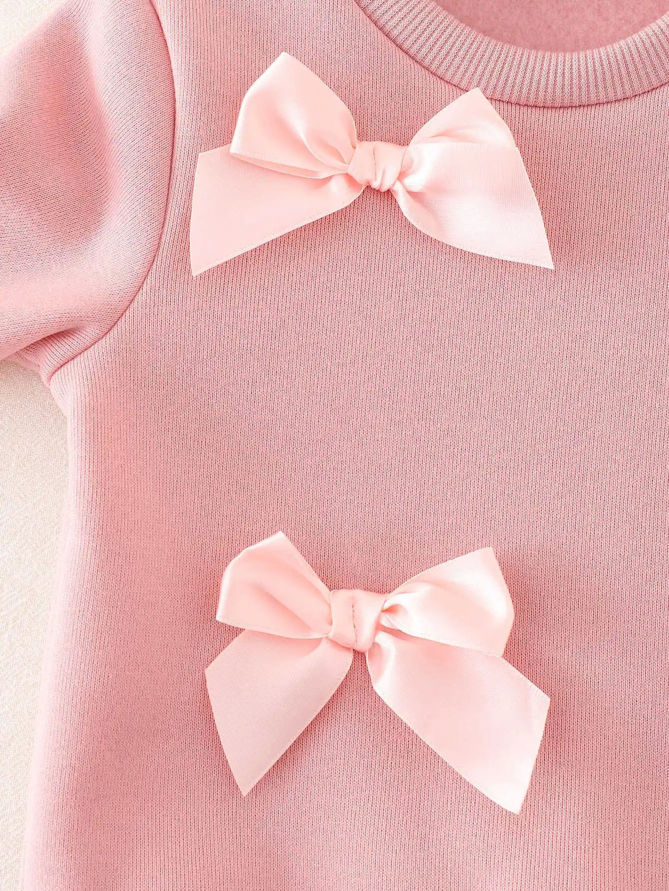 بنت's pink bow two-piece بدلة with أكمام طويلةs cute كاجوال ستايل for baby solid pattern home clothing for ربيع وخريف