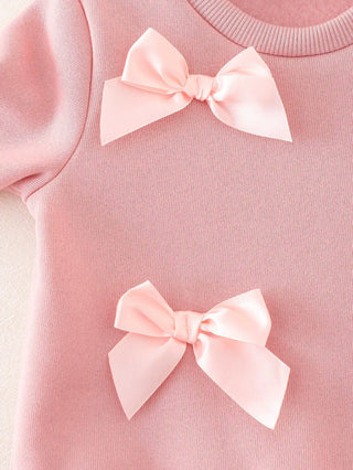 بنت's pink bow two-piece بدلة with أكمام طويلةs cute كاجوال ستايل for baby solid pattern home clothing for ربيع وخريف