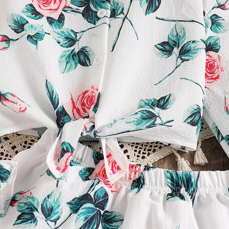 بنت's طقم موضة 2025 ربيع وخريف جديد sweet flower print أكمام طويلةd توب and جيب طقم قطعتين