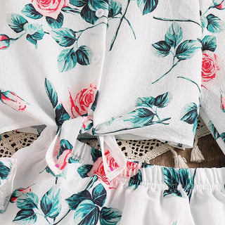 بنت's طقم موضة 2025 ربيع وخريف جديد sweet flower print أكمام طويلةd توب and جيب طقم قطعتين