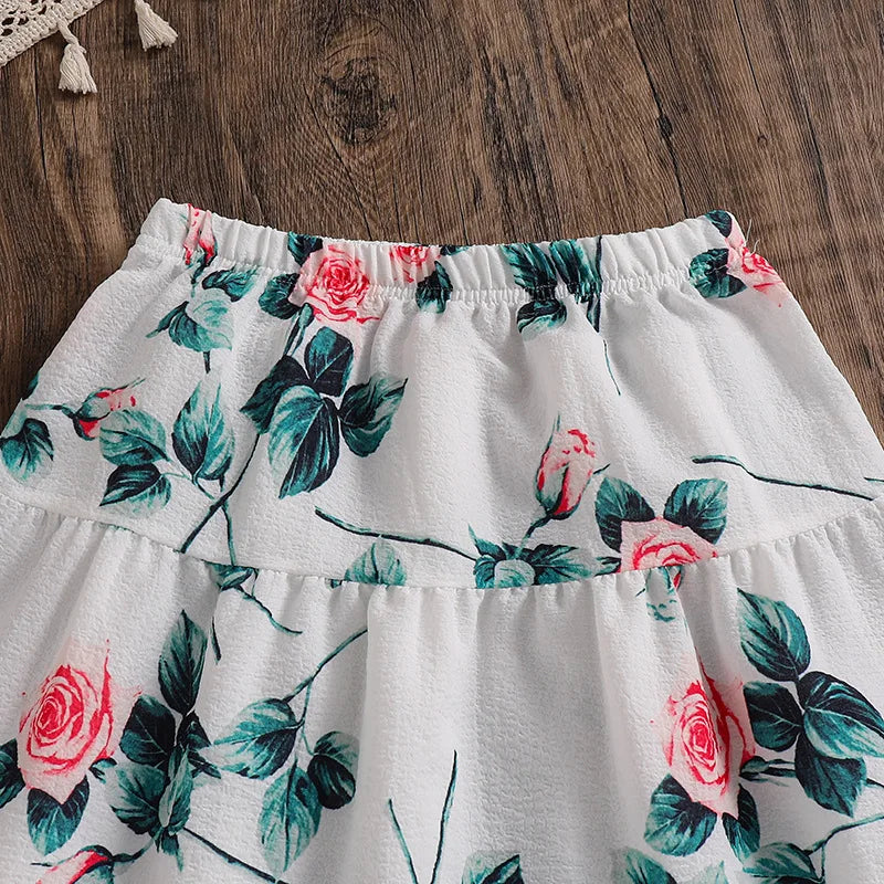 بنت's طقم موضة 2025 ربيع وخريف جديد sweet flower print أكمام طويلةd توب and جيب طقم قطعتين