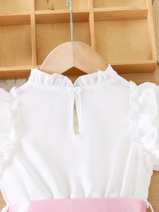 بنت's صيف بدون أكمام قصة A فستان with same color belt forest sweet and cute أميرة فستان