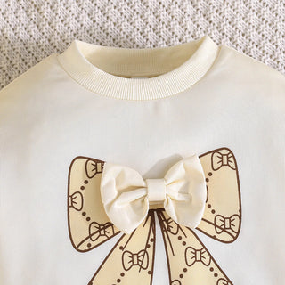 بنات boutique three-dimensional bow أكمام طويلة توب and bow printed fashion pants ربيع وخريف toddler suits for صيف