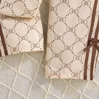 بنات boutique three-dimensional bow أكمام طويلة توب and bow printed fashion pants ربيع وخريف toddler suits for صيف