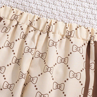 بنات boutique three-dimensional bow أكمام طويلة توب and bow printed fashion pants ربيع وخريف toddler suits for صيف