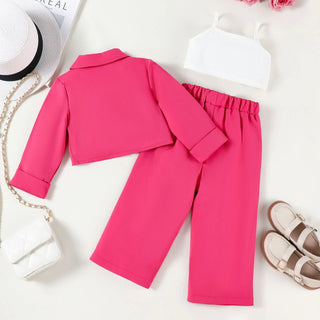 بنات كاجوال خريف french camisole بدلة with أكمام طويلة and straight trousers solid pattern طقم of three pcs