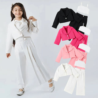 بنات كاجوال خريف french camisole بدلة with أكمام طويلة and straight trousers solid pattern طقم of three pcs