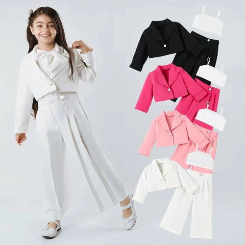 بنات كاجوال خريف french camisole بدلة with أكمام طويلة and straight trousers solid pattern طقم of three pcs