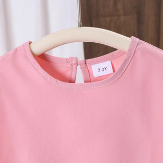 بنات كاجوال comfortable pink أكمام قصيرة توب and wide legs pants طقم صيف جديد children's clothing
