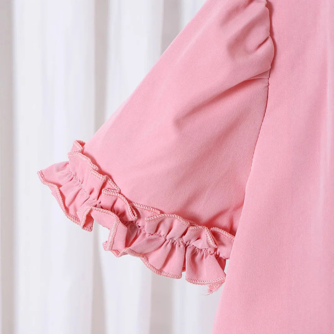 بنات كاجوال comfortable pink أكمام قصيرة توب and wide legs pants طقم صيف جديد children's clothing