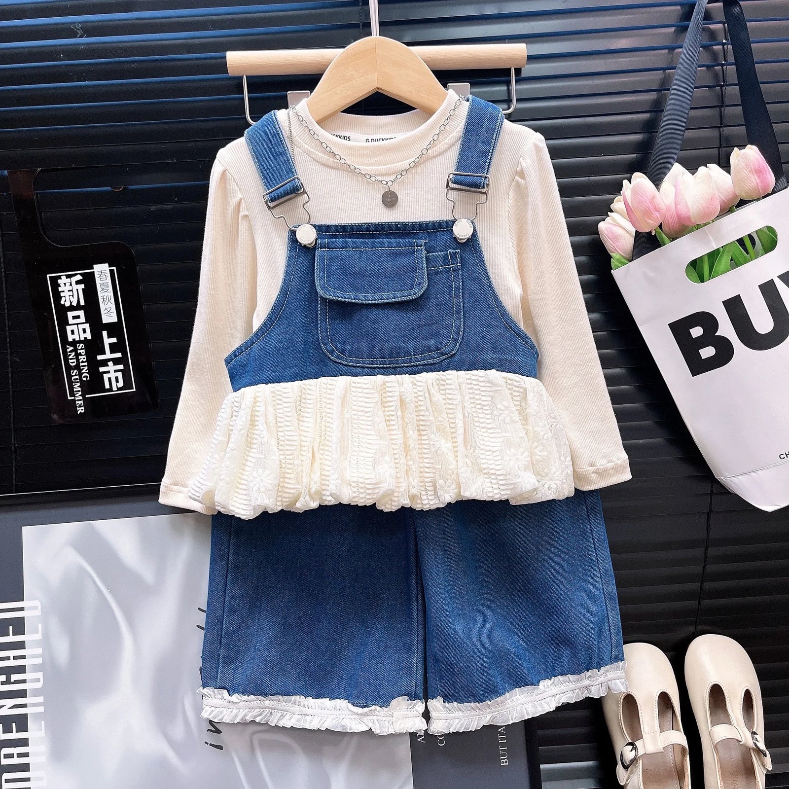 بنات كاجوال cowboy بدلة ربيع خريف korean version جديد children's fashionable three-piece طقم solid foreign trade for baby