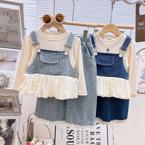 بنات كاجوال cowboy بدلة ربيع خريف korean version جديد children's fashionable three-piece طقم solid foreign trade for baby