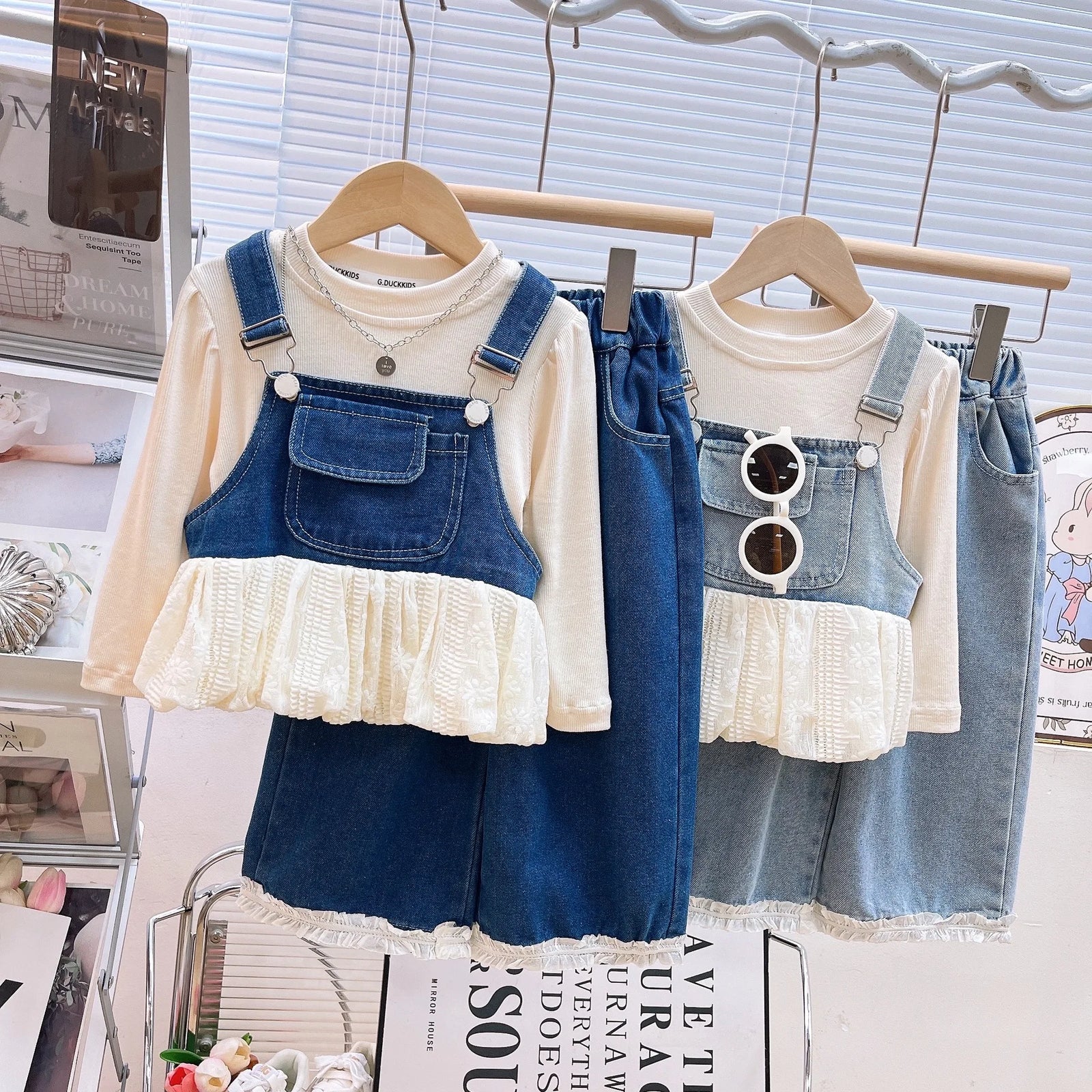بنات كاجوال cowboy بدلة ربيع خريف korean version جديد children's fashionable three-piece طقم solid foreign trade for baby