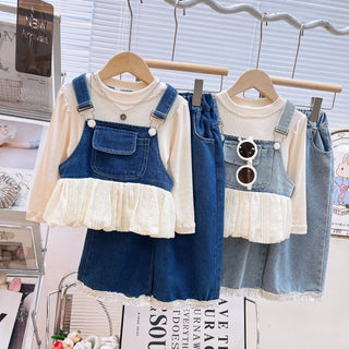 بنات كاجوال cowboy بدلة ربيع خريف korean version جديد children's fashionable three-piece طقم solid foreign trade for baby