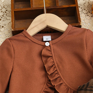 بنات' كاجوال أكمام طويلة طقم قطعتين solid pattern foreign-ستايل فستان بدلة for صيف little kid's خريف أطفال'