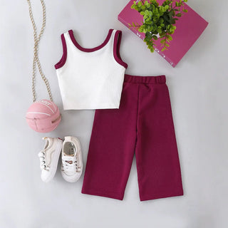 بنات' كاجوال بدلة صيف جديد بنات' baby knitted فيست paired with solid color pants طقم قطعتين