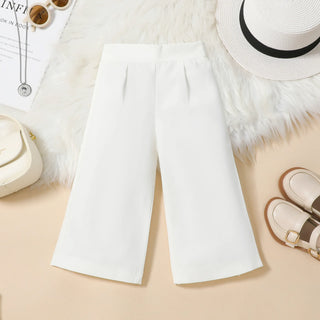 بنات كاجوال صيف طقم جديد black white contrast v-neck waistcoat solid color wide leg pants size 7 years for صيف