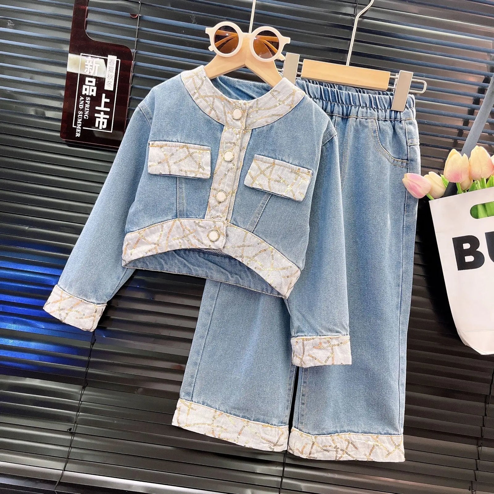 بنات كاجوال two-piece small fragrant wind cowboy بدلة جديد korean version net red ربيع خريف version for street-fried بنات