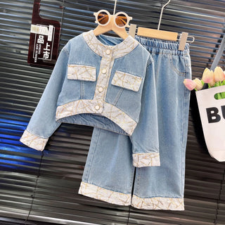بنات كاجوال two-piece small fragrant wind cowboy بدلة جديد korean version net red ربيع خريف version for street-fried بنات