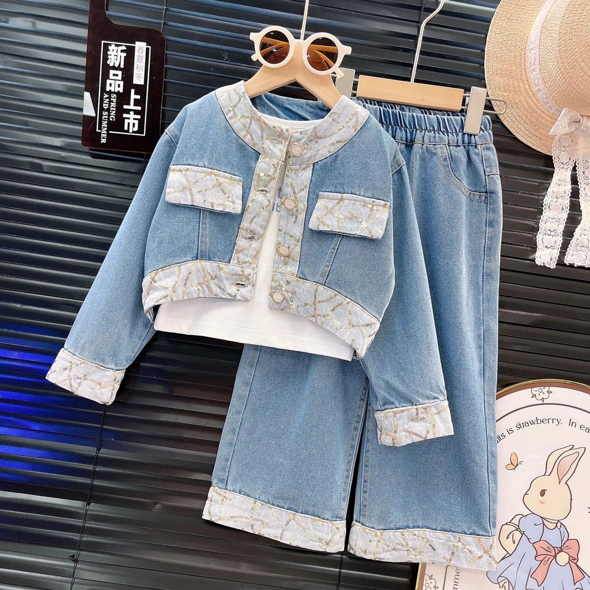 بنات كاجوال two-piece small fragrant wind cowboy بدلة جديد korean version net red ربيع خريف version for street-fried بنات