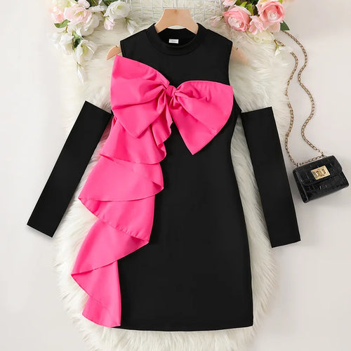 بنات' clothing موضة 2025 صيف جديد stylish detachable أكمام sweet contrasting bow tie فستان فستان