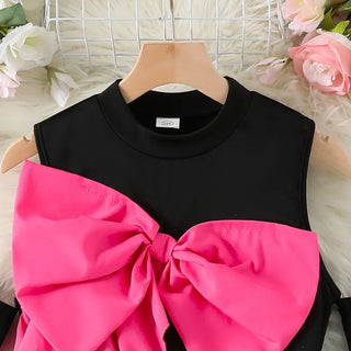بنات' clothing موضة 2025 صيف جديد stylish detachable أكمام sweet contrasting bow tie فستان فستان