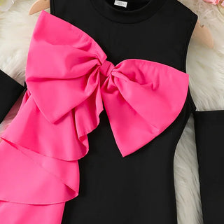 بنات' clothing موضة 2025 صيف جديد stylish detachable أكمام sweet contrasting bow tie فستان فستان