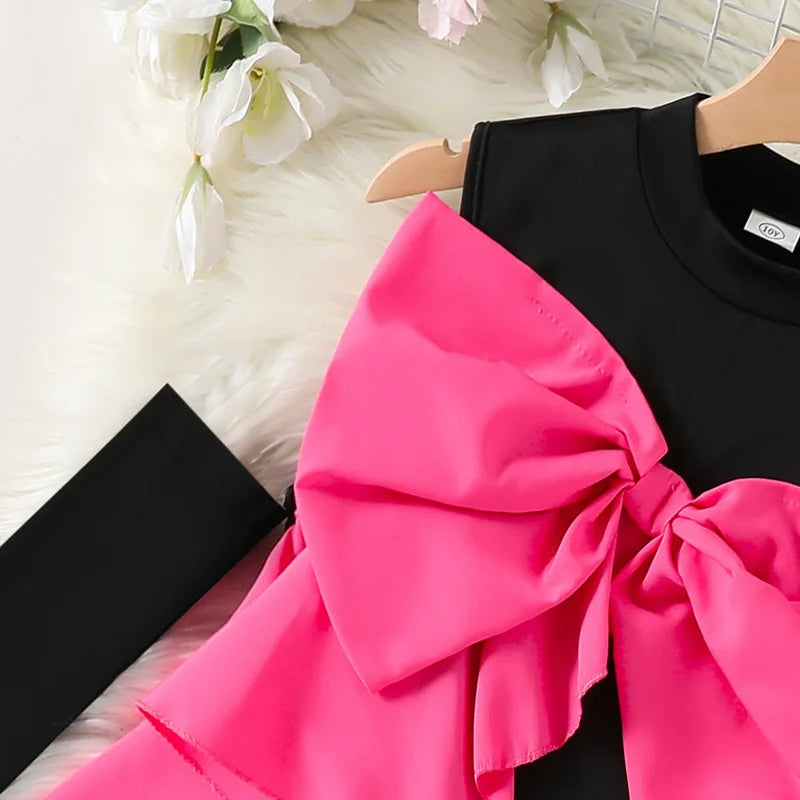 بنات' clothing موضة 2025 صيف جديد stylish detachable أكمام sweet contrasting bow tie فستان فستان