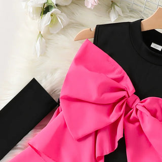 بنات' clothing موضة 2025 صيف جديد stylish detachable أكمام sweet contrasting bow tie فستان فستان