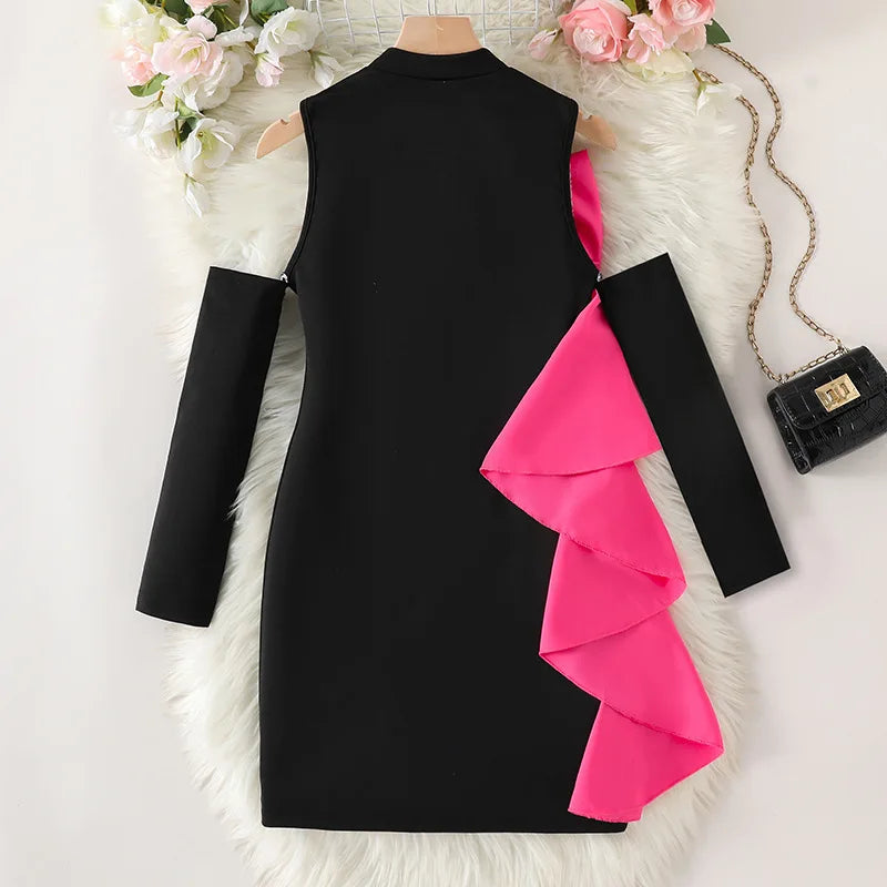 بنات' clothing موضة 2025 صيف جديد stylish detachable أكمام sweet contrasting bow tie فستان فستان
