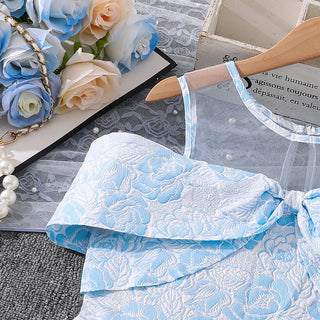 بنات' فستان موضة 2025 صيف جديد print تل splicing off shoulder أكمام قصيرةd أميرة فستان