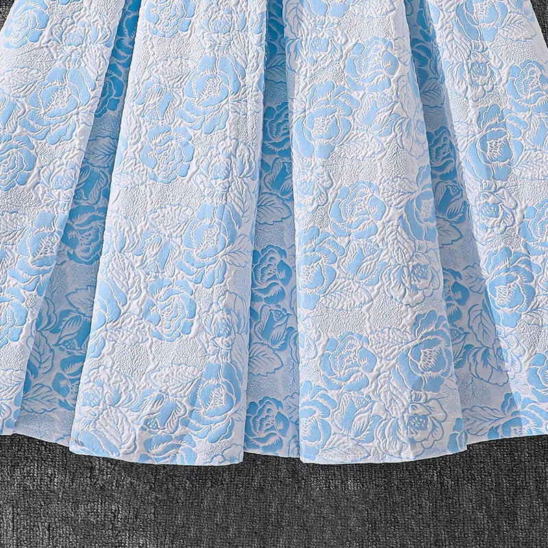 بنات' فستان موضة 2025 صيف جديد print تل splicing off shoulder أكمام قصيرةd أميرة فستان